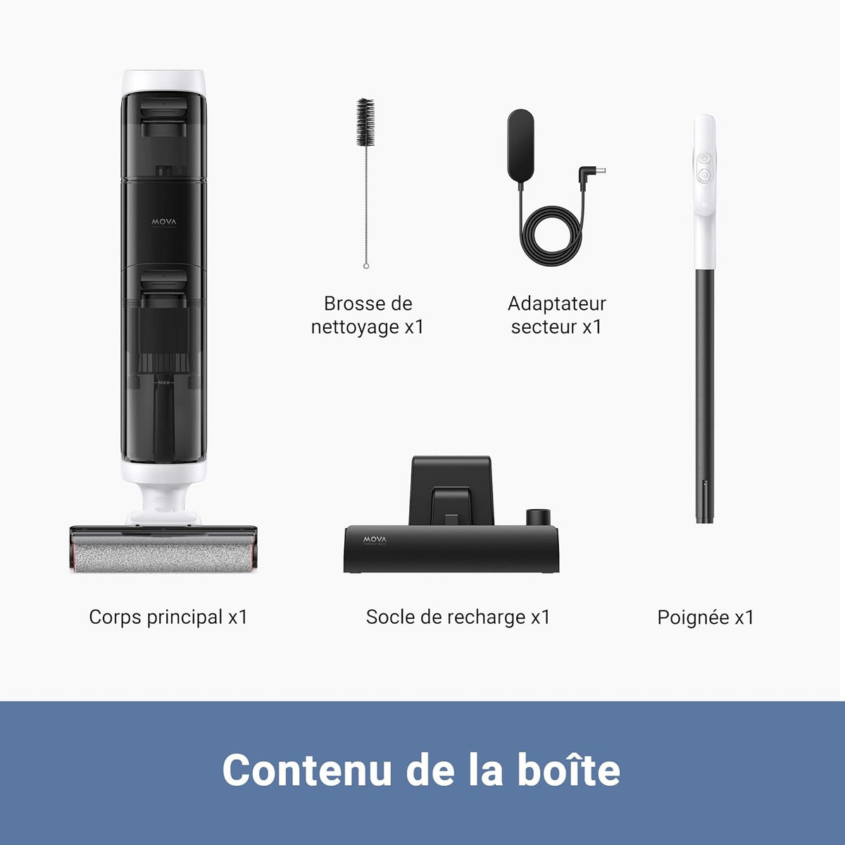 Mova K20 Aspirateur Laveur Sans Fil, Aspire et Lave en 1 Passage, 30 min, Auto-Nettoyage