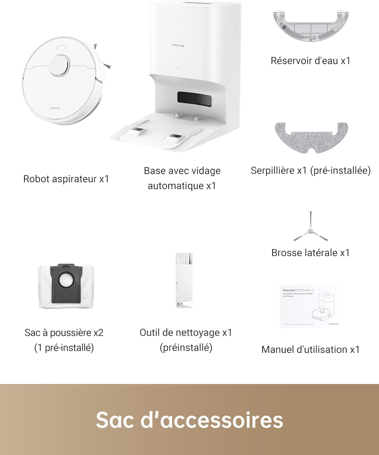 dreame D10 Plus Gen 2 Robot Aspirateur Laveur avec Vidange Automatique Poussière,