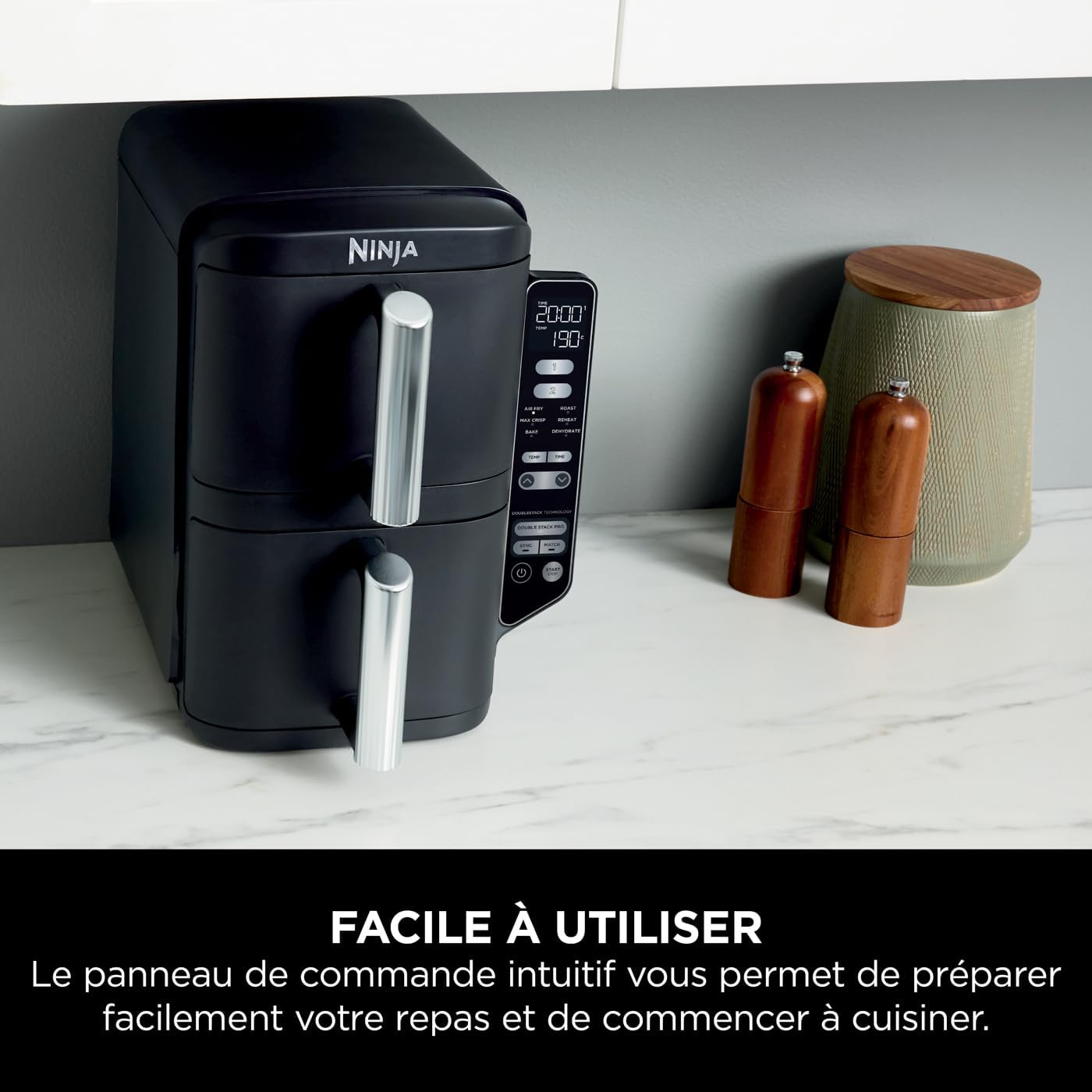 Ninja Double Stack Friteuse verticale sans huile à 2 tiroirs, 4 niveaux cuisson