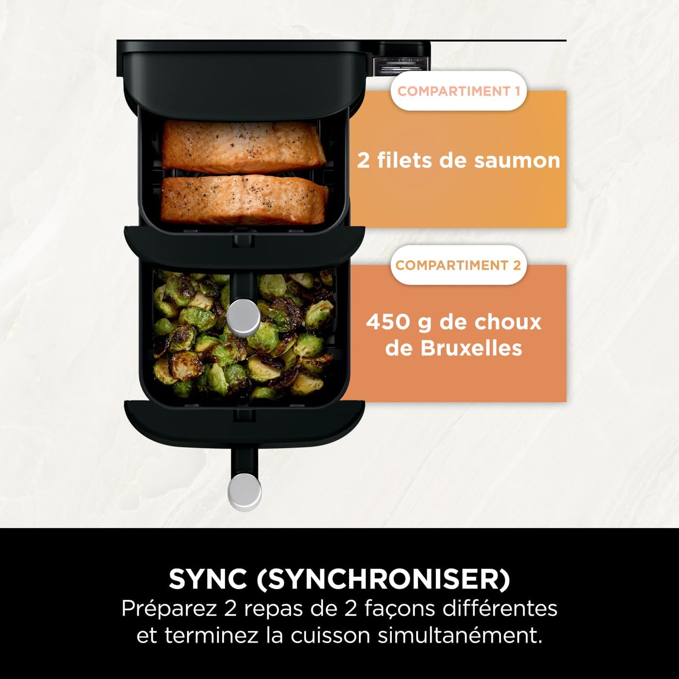 Ninja Double Stack Friteuse verticale sans huile à 2 tiroirs, 4 niveaux cuisson