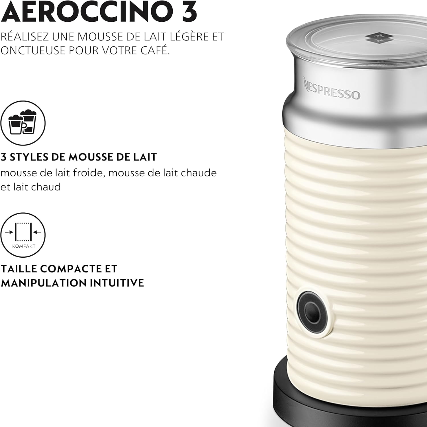 Nespresso Aeroccino 3 – Mousseur de Lait Électrique