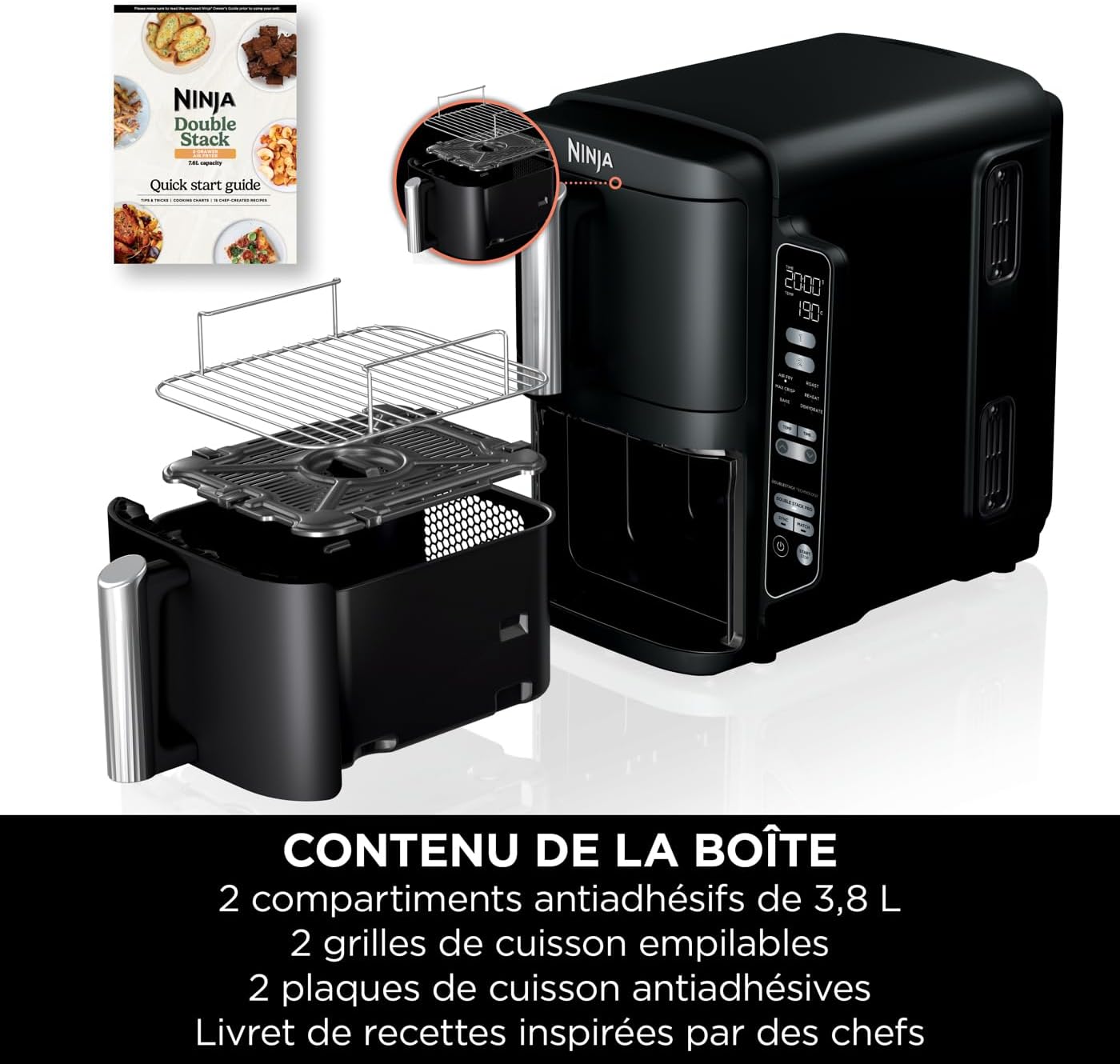 Ninja Double Stack Friteuse verticale sans huile à 2 tiroirs, 4 niveaux cuisson