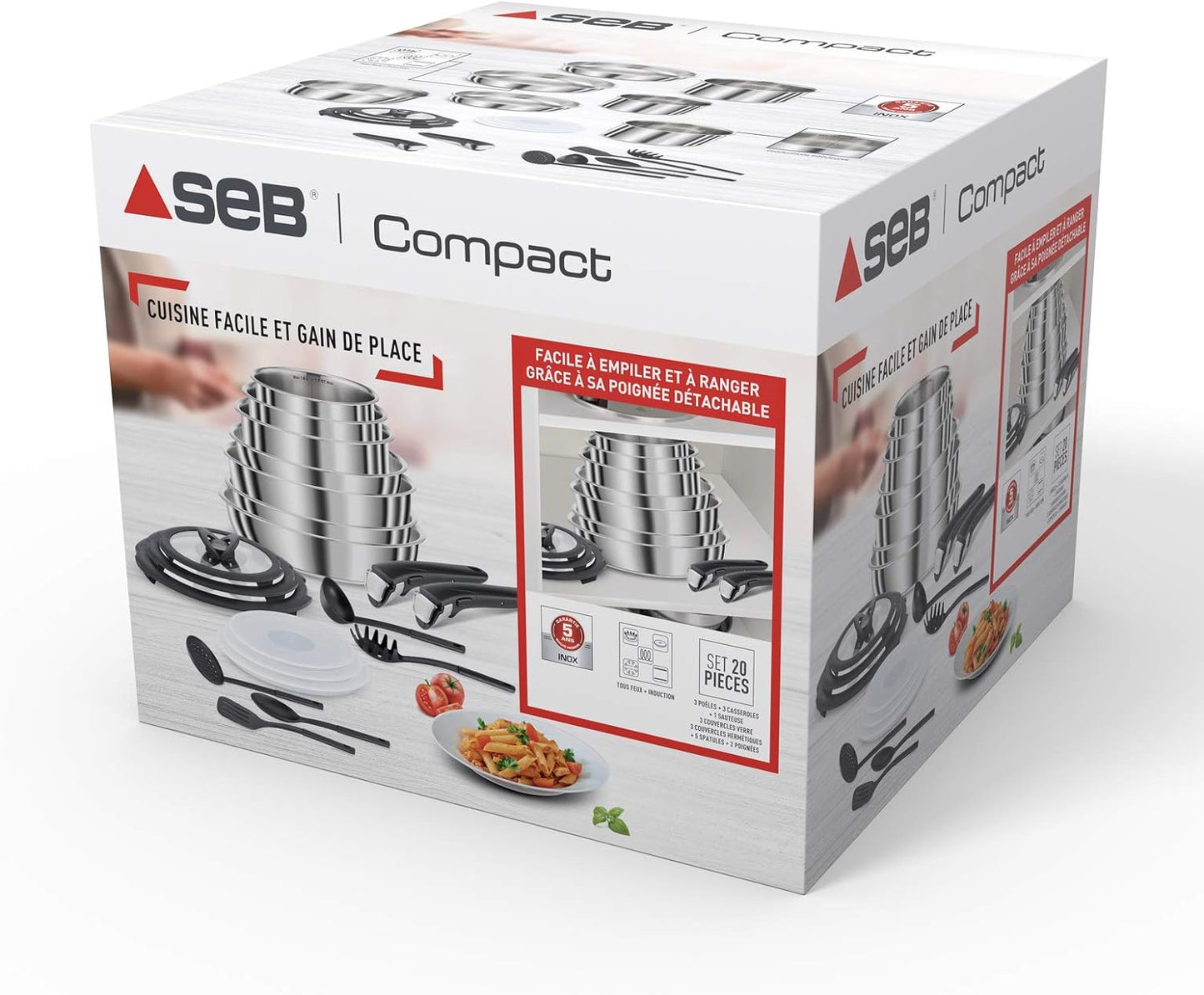 Seb Compact Inox Batterie de cuisine 20 pièces