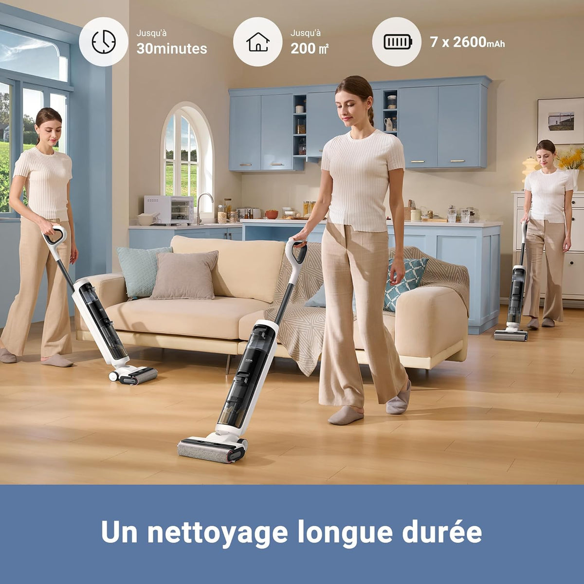 Mova K20 Aspirateur Laveur Sans Fil, Aspire et Lave en 1 Passage, 30 min, Auto-Nettoyage