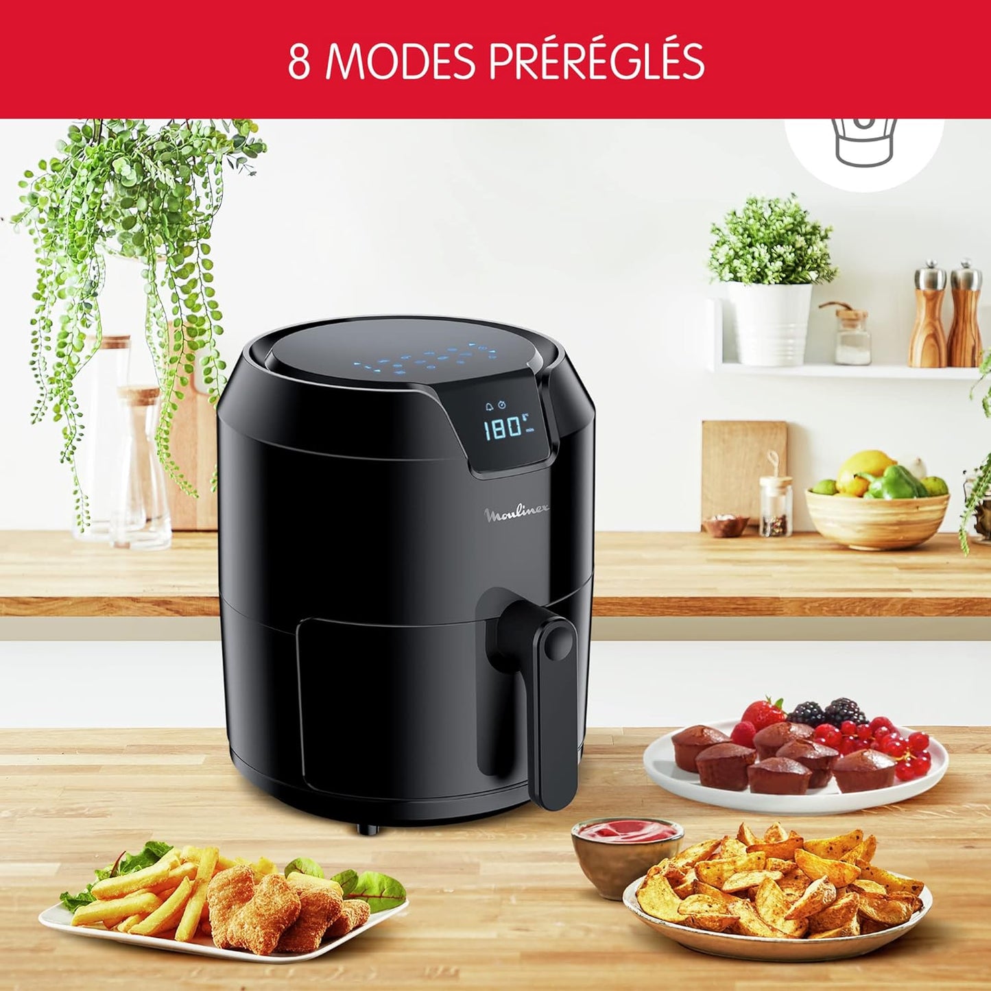 Moulinex Friteuse sans huile XL + gril, 4,2 L, 6 personnes, 8 programmes,