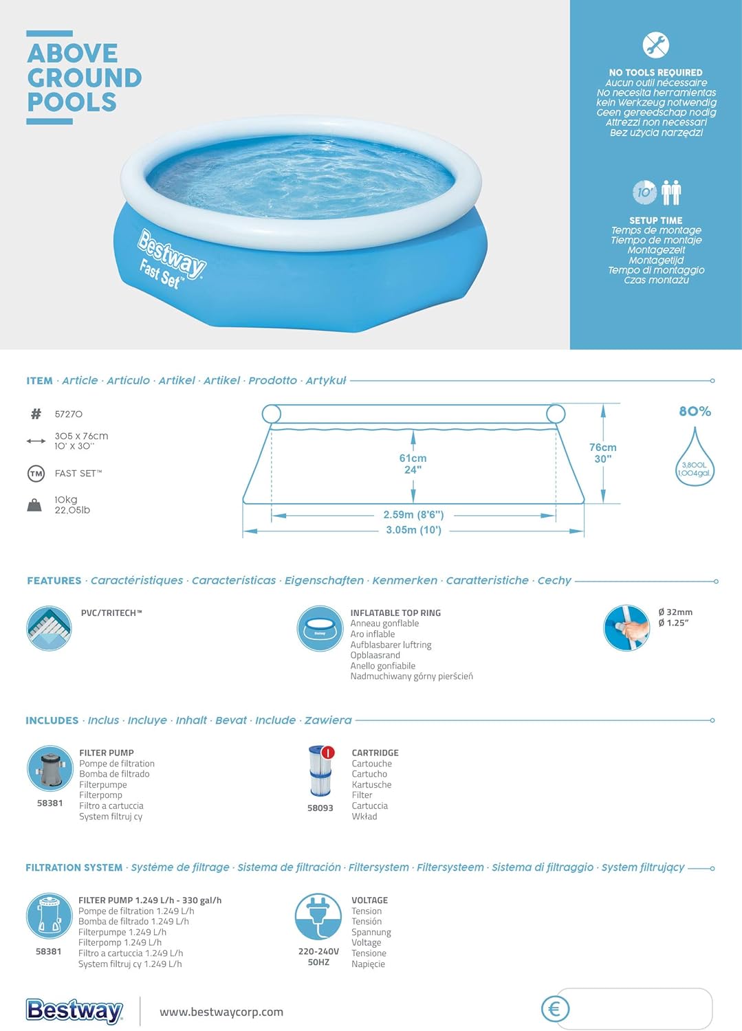 Bestway Piscine - 305 x 76 cm