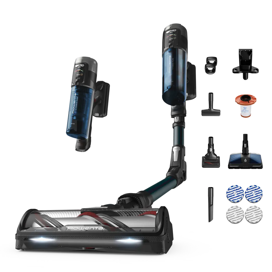 Rowenta X-Force Flex 13.60, Aspirateur balai laveur sans fil, 150 AW, 60 min, Animaux, Aqua