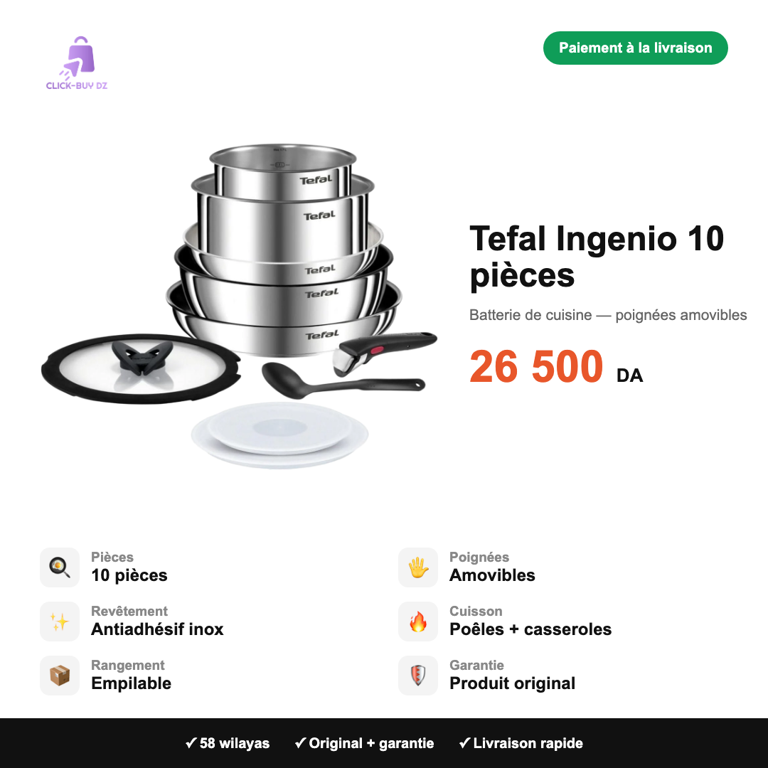 Tefal Ingenio 10 pièces — spécifications