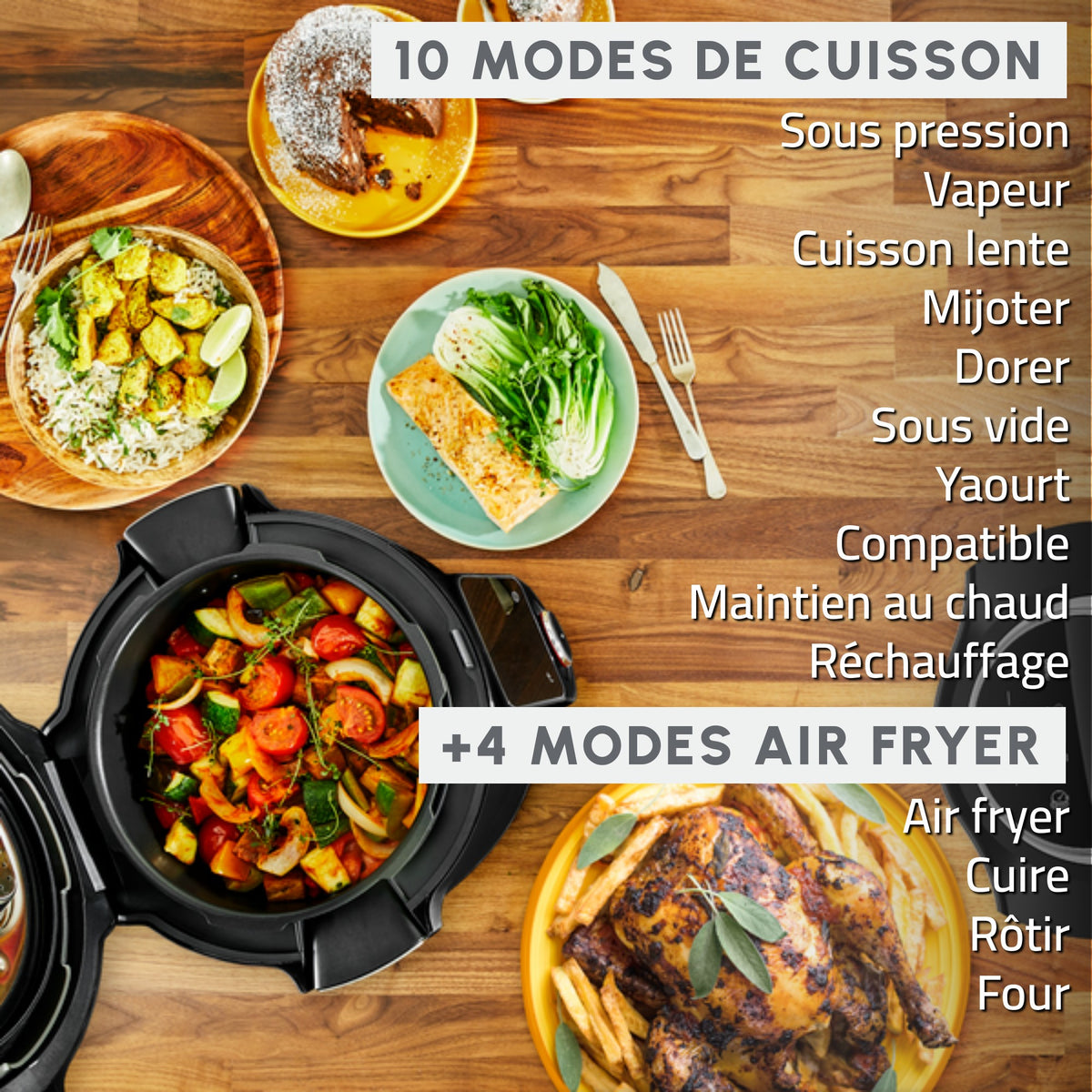 Cookeo Wifi 10-en-1 + Extra Crisp : 10 modes de cuisson + 4 modes air fryer