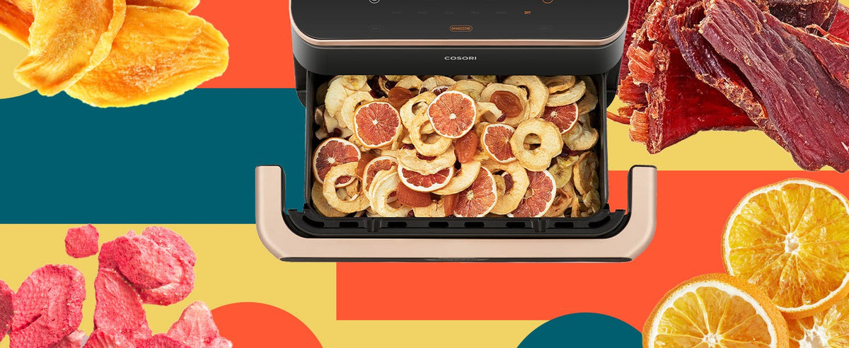 Fonction Déshydrater de la Cosori TwinFry : chips de fruits et rondelles d'agrumes séchées