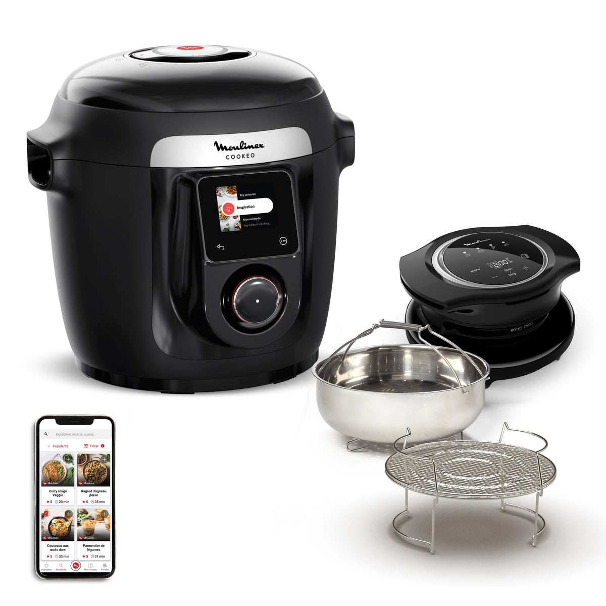 Moulinex Cookeo Wifi 10-en-1 + Extra Crisp CE96X8F0 noir avec panier vapeur et grille 2-en-1 – Algérie
