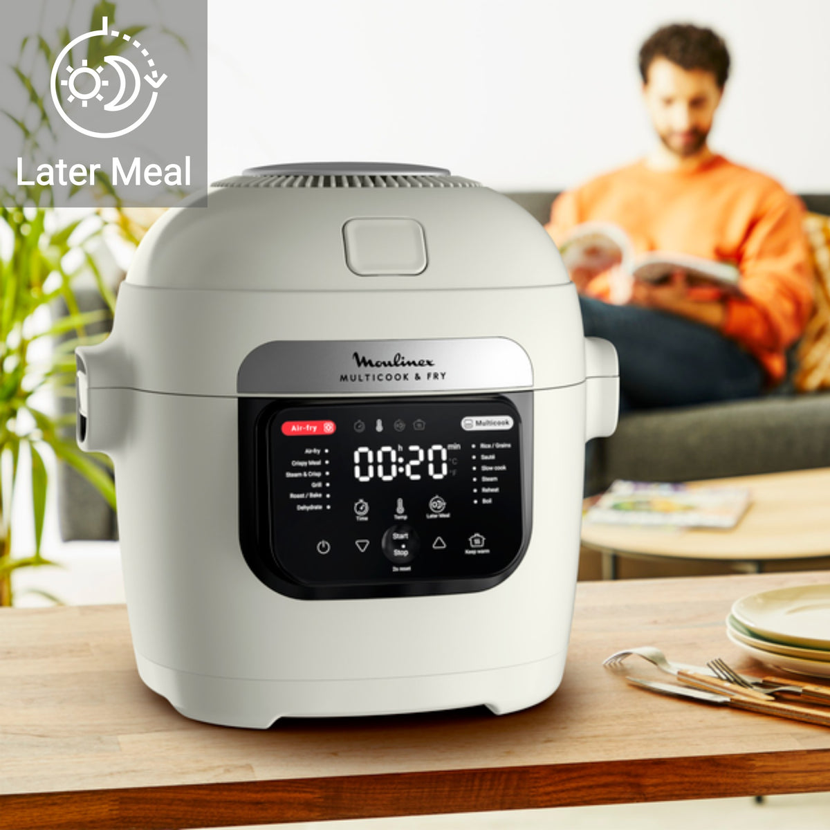 Fonction Later Meal du Multicook & Fry : départ différé pour un repas prêt à l'heure