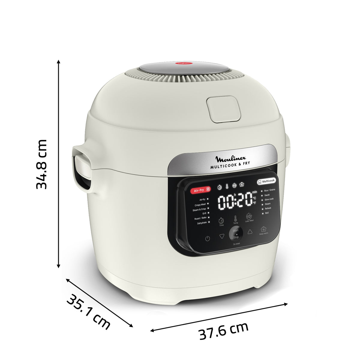 Dimensions du Moulinex Multicook & Fry : 37,6 × 35,1 × 34,8 cm