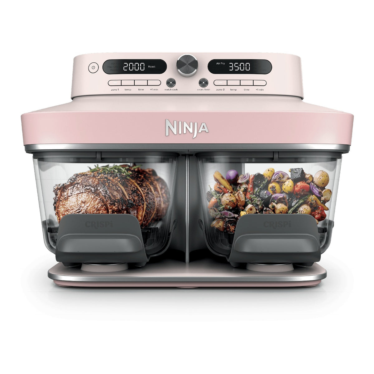 Ninja CRISPi DualZone DD102EU coloris Rose Quartz, friteuse sans huile en verre 7,6 L