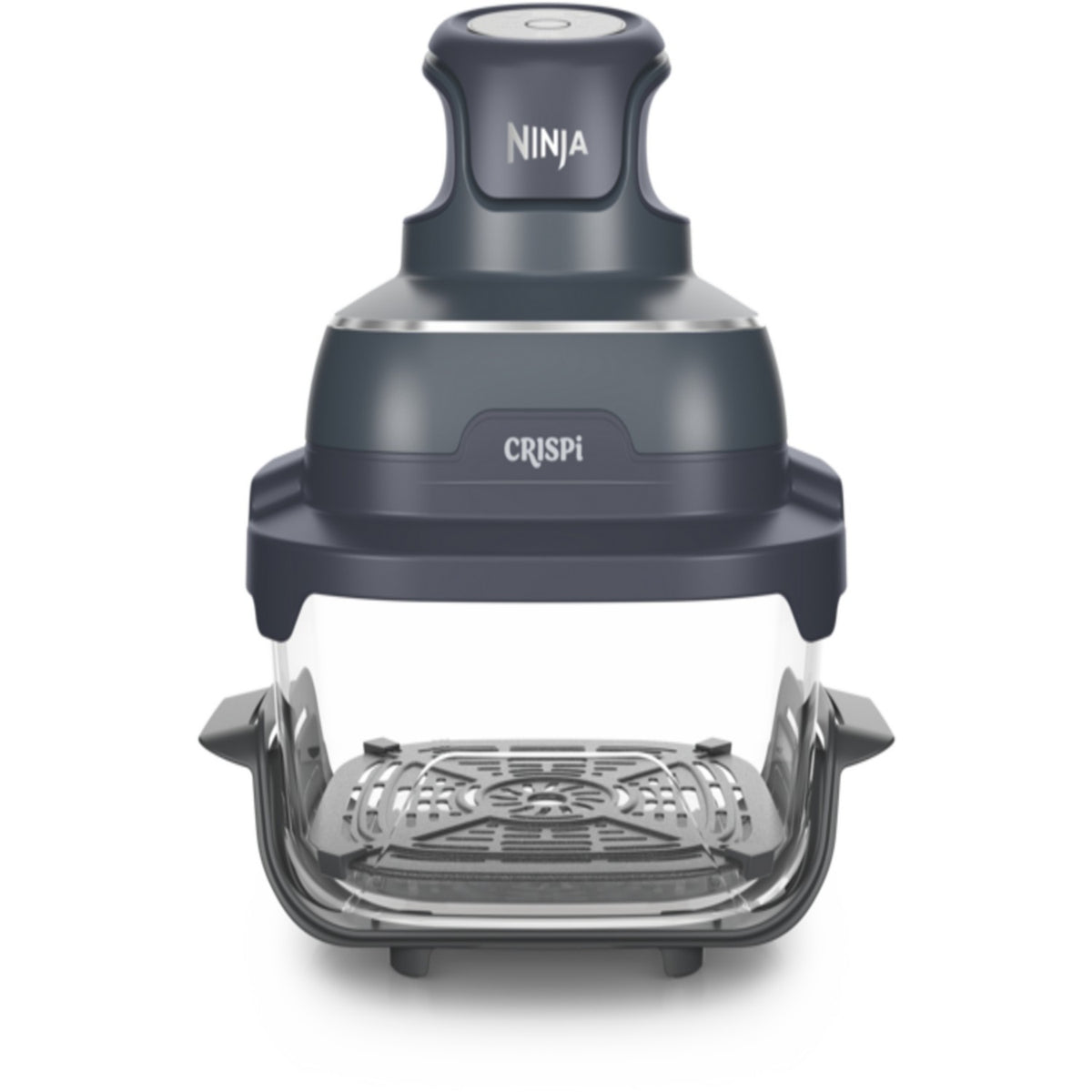 Ninja CRISPi FN201 vu de face : PowerPod sur le récipient en verre avec sa grille