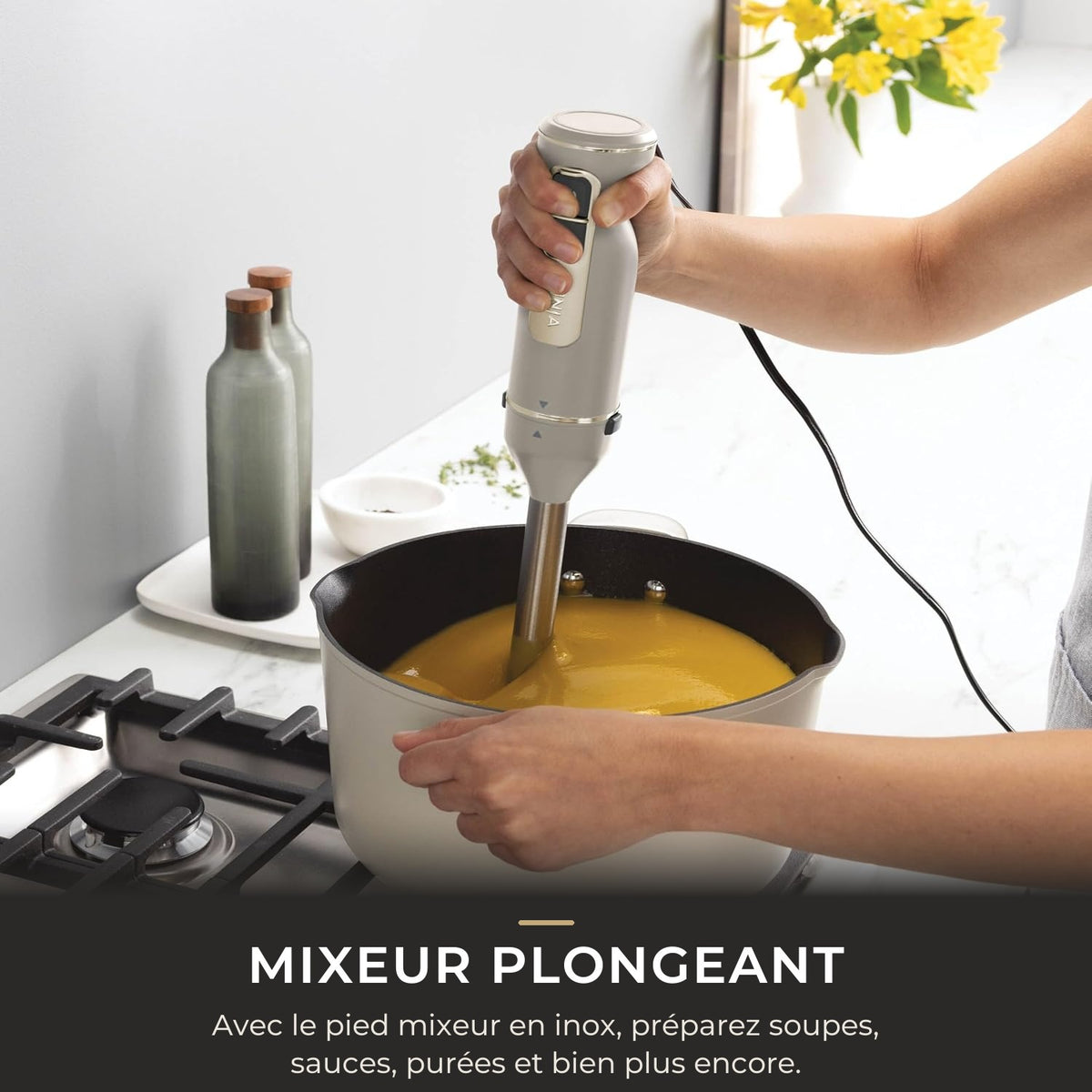 Mixeur plongeant Ninja Foodi Stone Gold avec pied en inox, pour soupes, sauces et purées