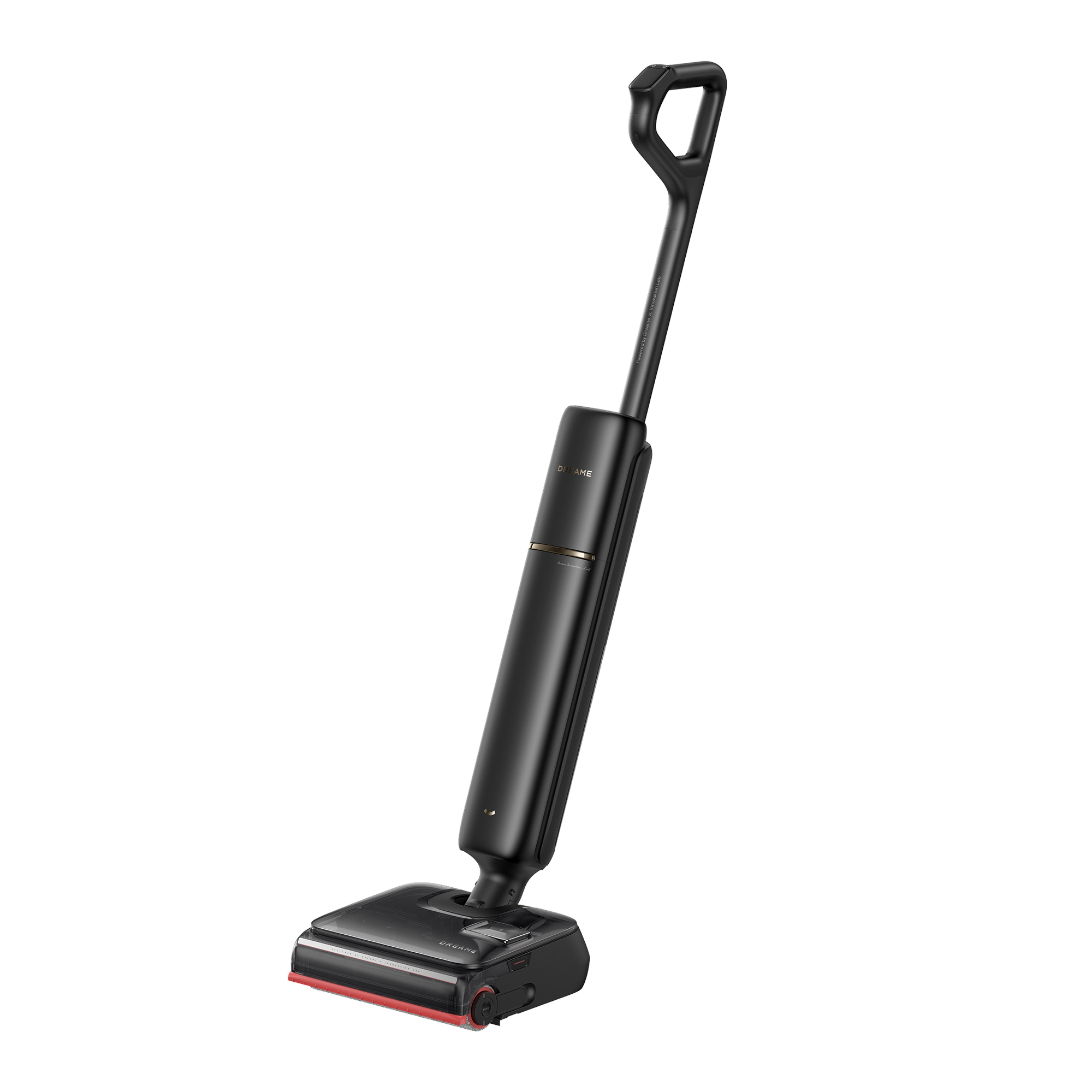 Dreame T16 Pro Heat R noir — vue trois quarts, rouleau rouge