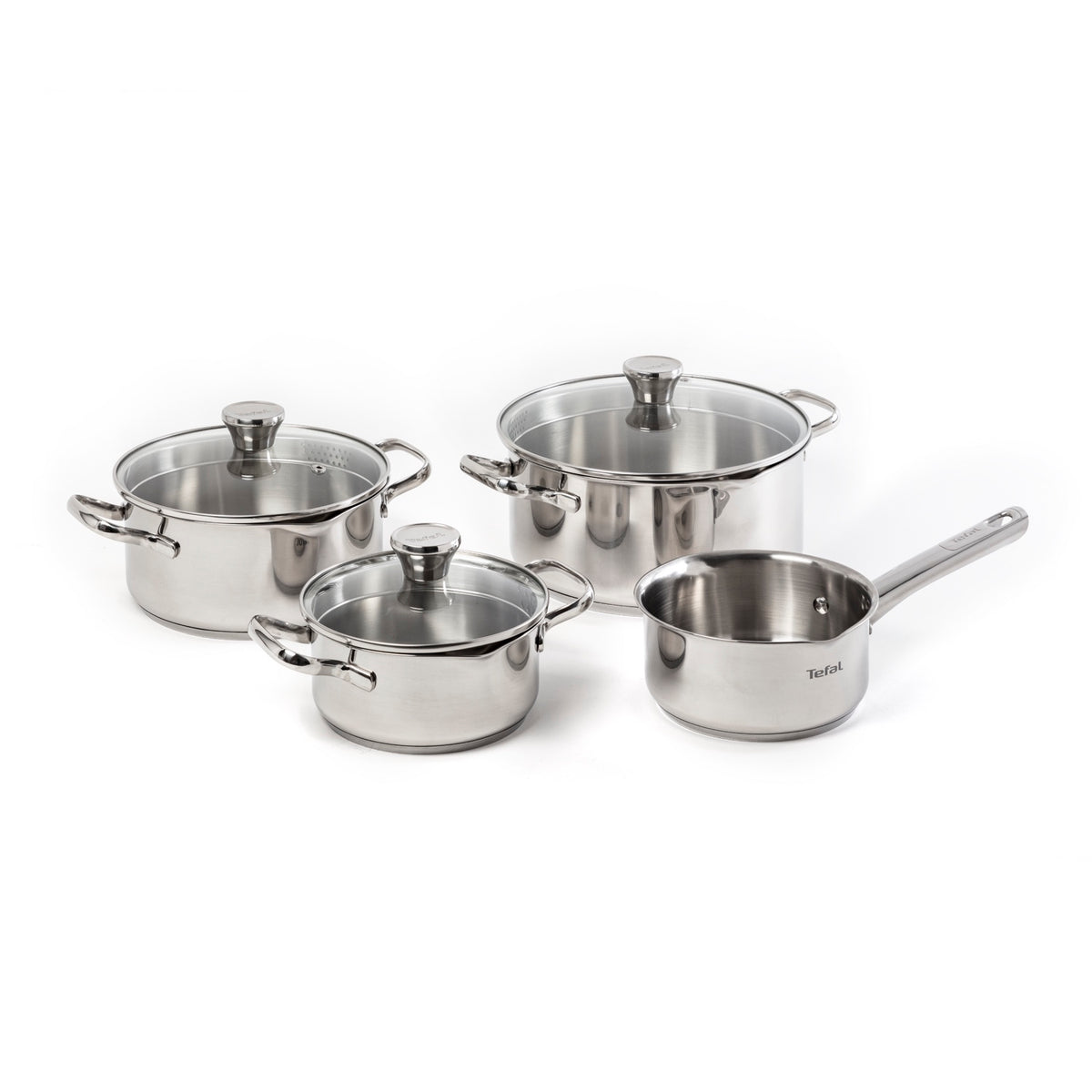 Batterie de cuisine Tefal Duetto 7 pièces : casserole 16 cm et faitouts 16, 20 et 24 cm avec couvercles en verre