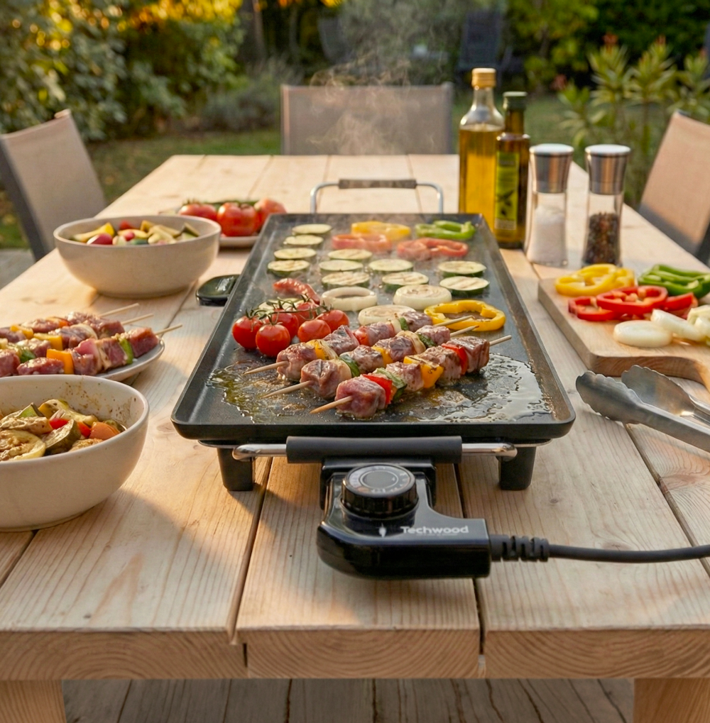 Techwood Teppan Yaki Grill Plancha Jumbo – Cuisinez Facilement pour Toute la Famille