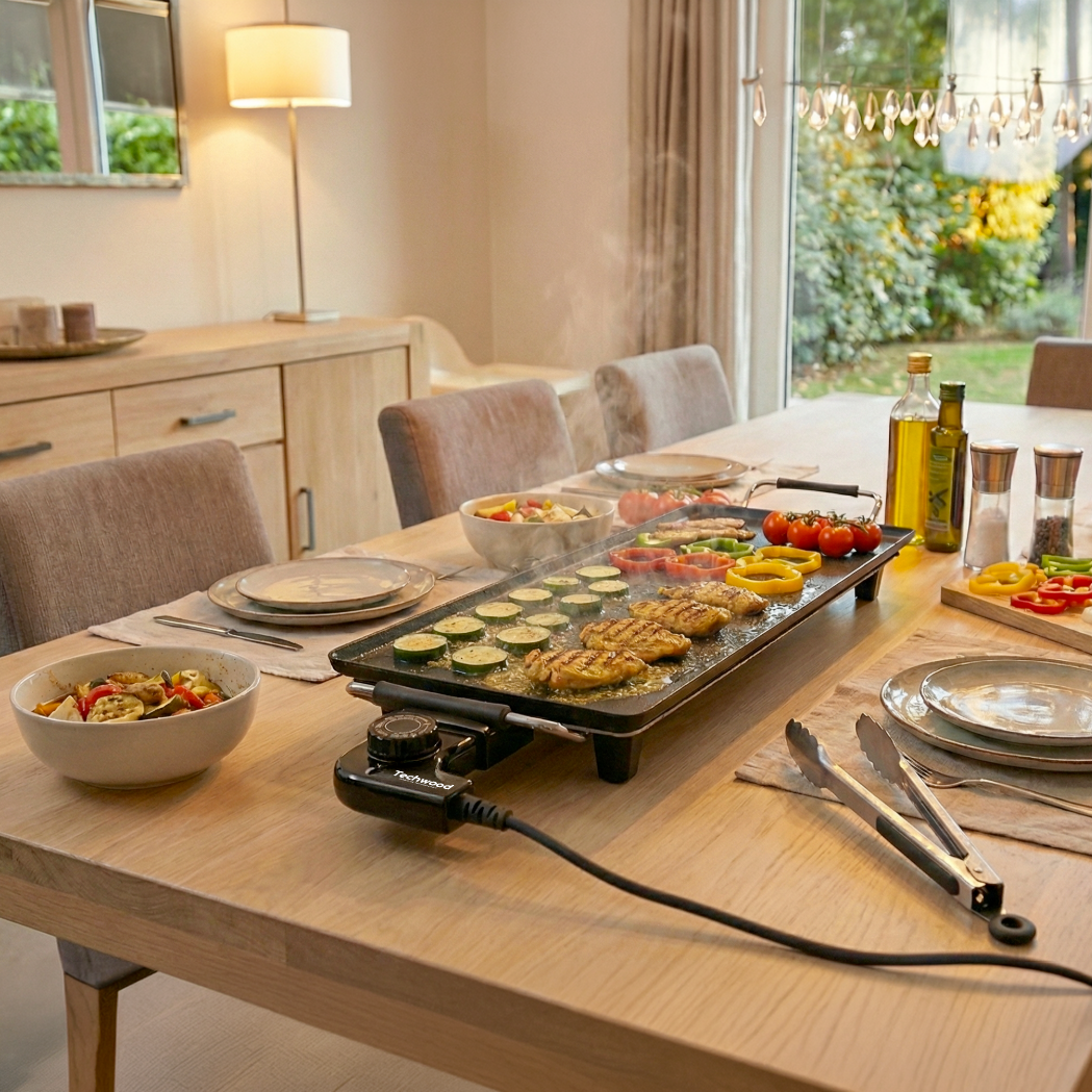 Techwood Teppan Yaki Grill Plancha Jumbo – Cuisinez Facilement pour Toute la Famille
