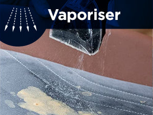 Après avoir allumé l'appareil, diriger l'embout vers la tache et appuyer sur le bouton spray. 