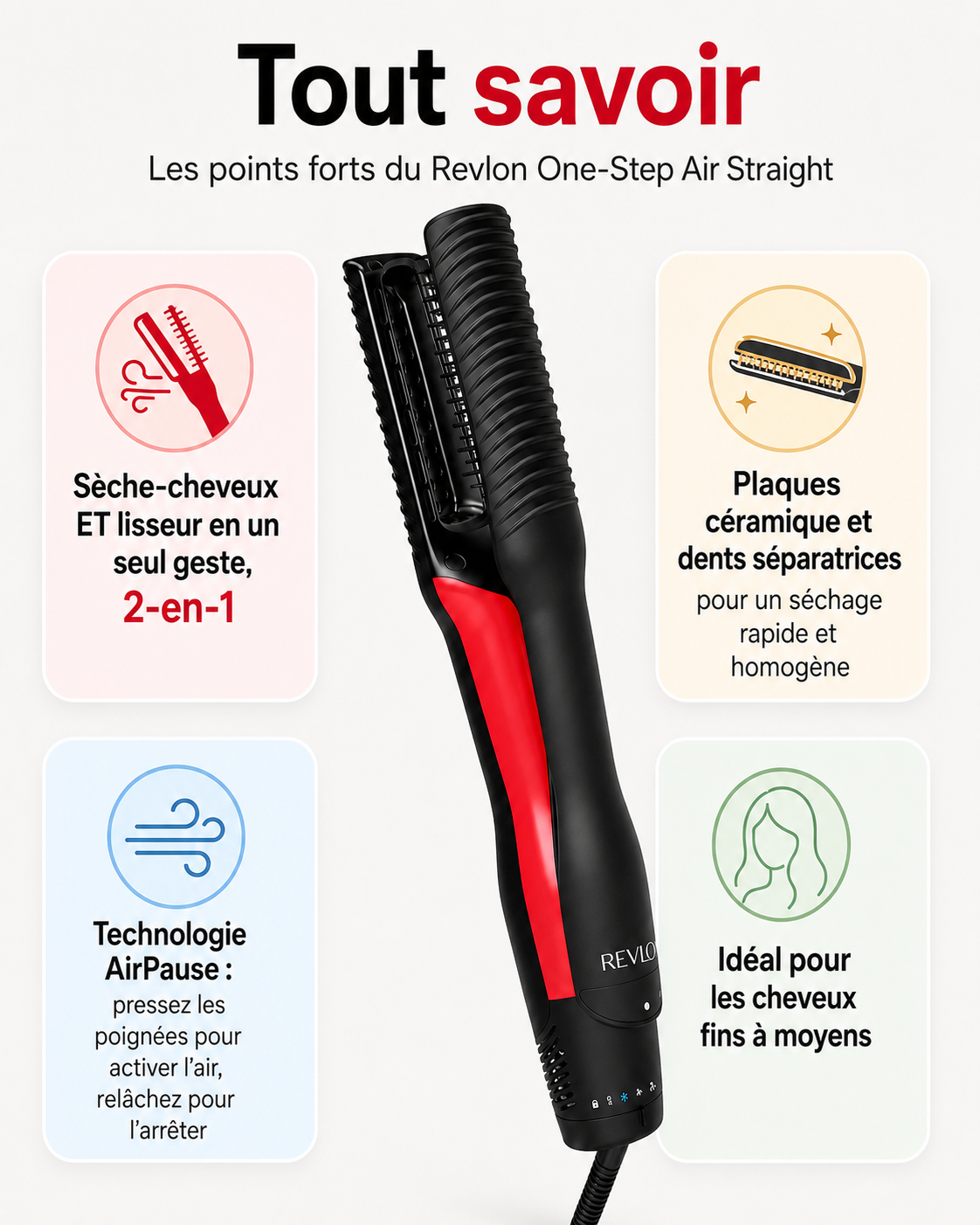 Brosse soufflante Revlon One-Step Air Straight 2-en-1 – vue 4