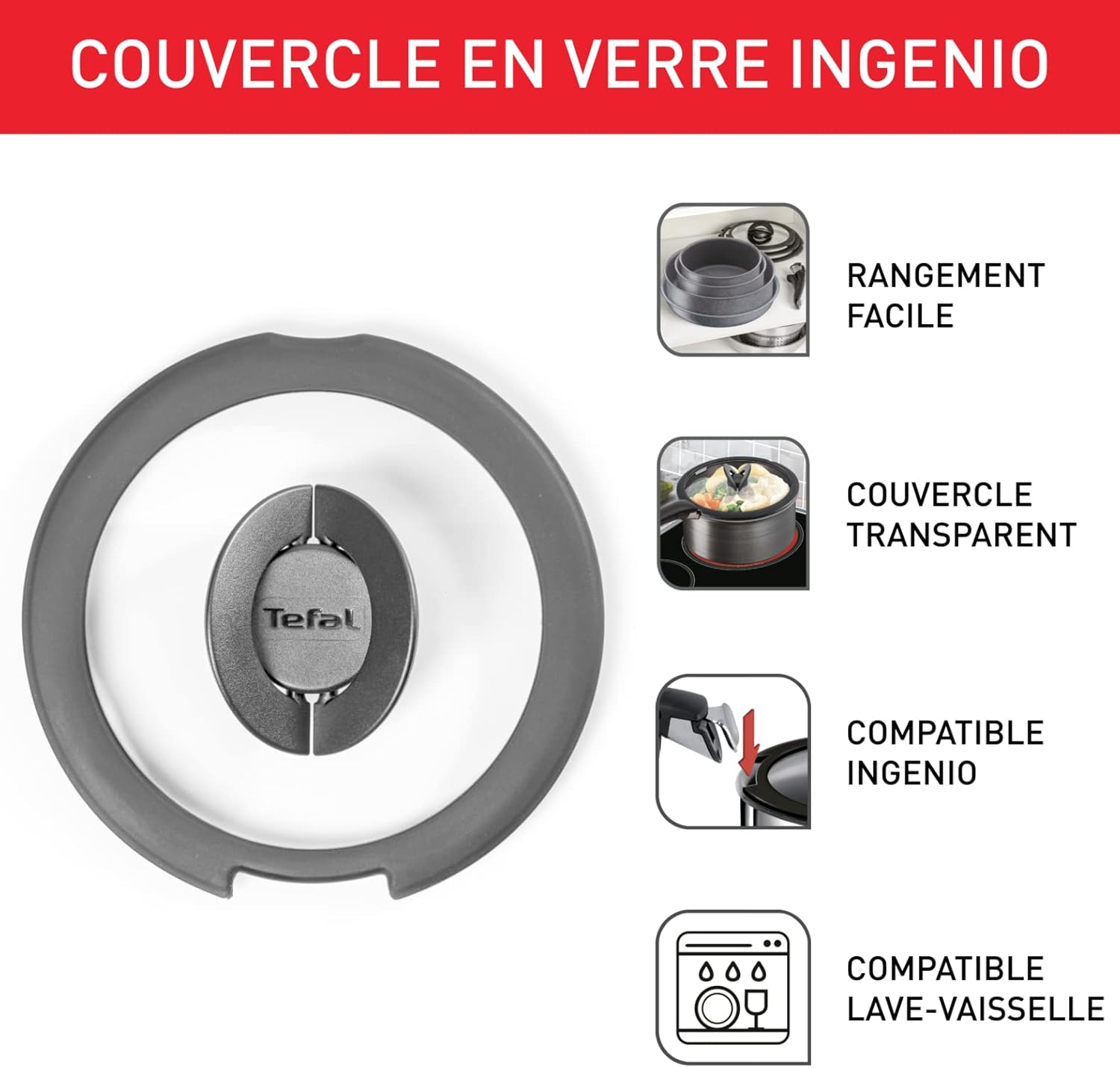 Tefal Ingenio Couvercles en verre 22/24 cm