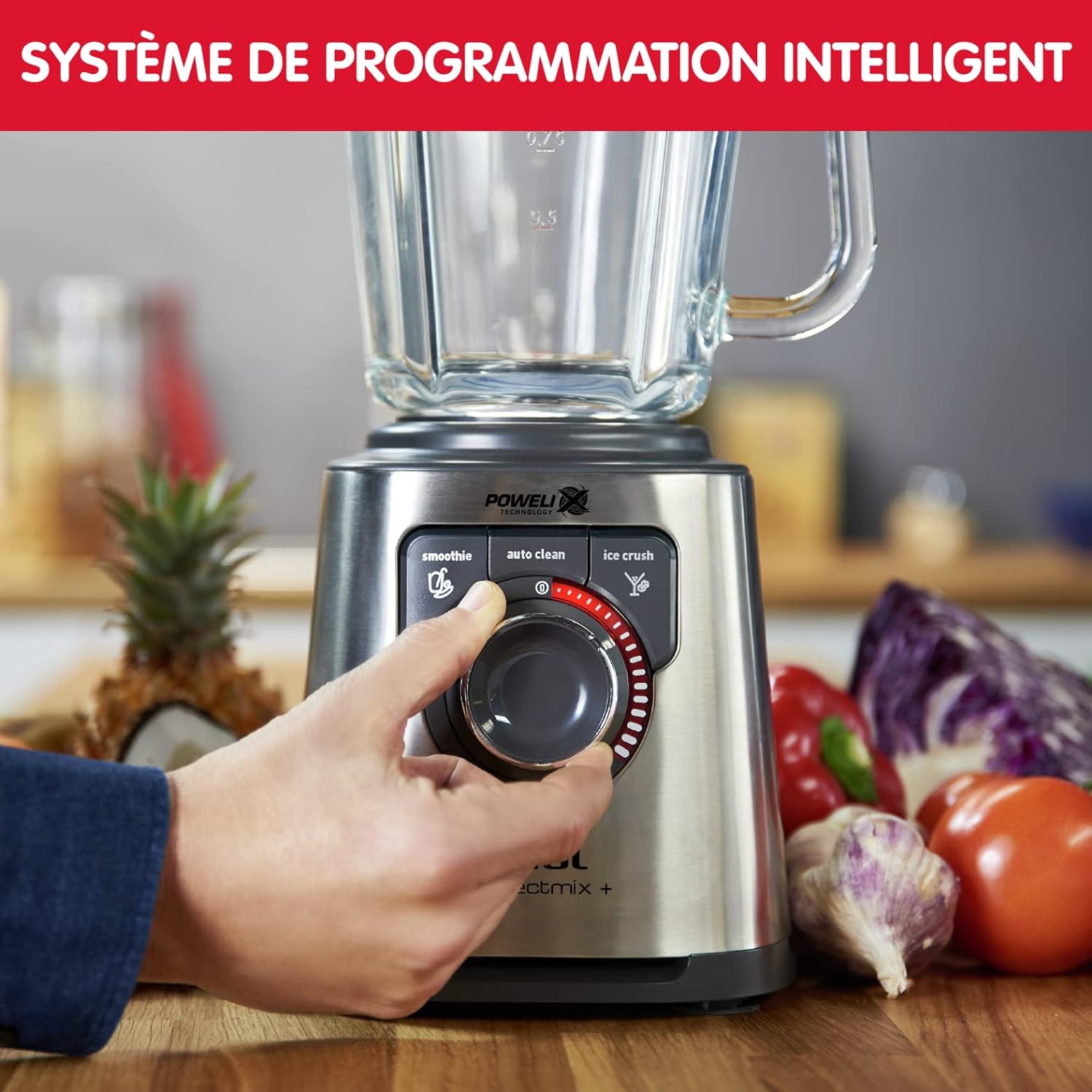 Moulinex Perfect Mix + Blender haute vitesse, 1200 W, Bol verre 2L, 3 programmes automatiques, Smoothie, Glace pilée, Nettoyage automatique