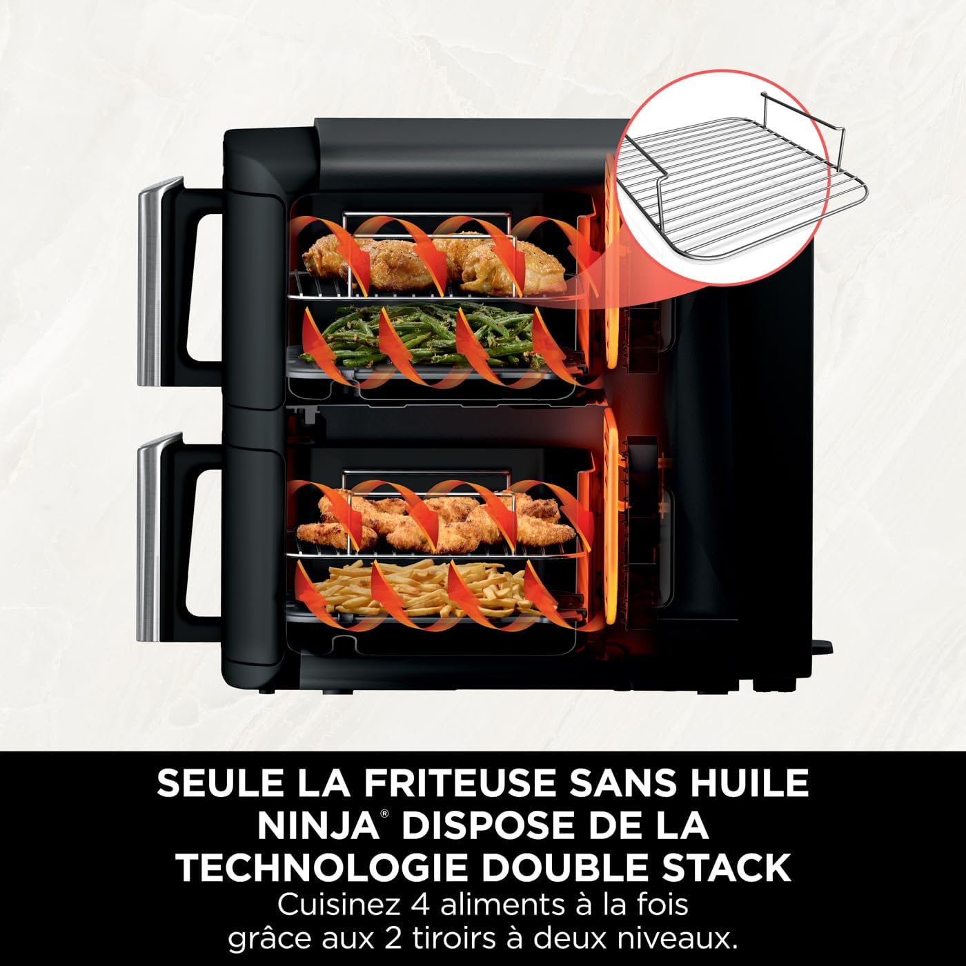 Ninja Double Stack Friteuse verticale sans huile à 2 tiroirs, 4 niveaux cuisson