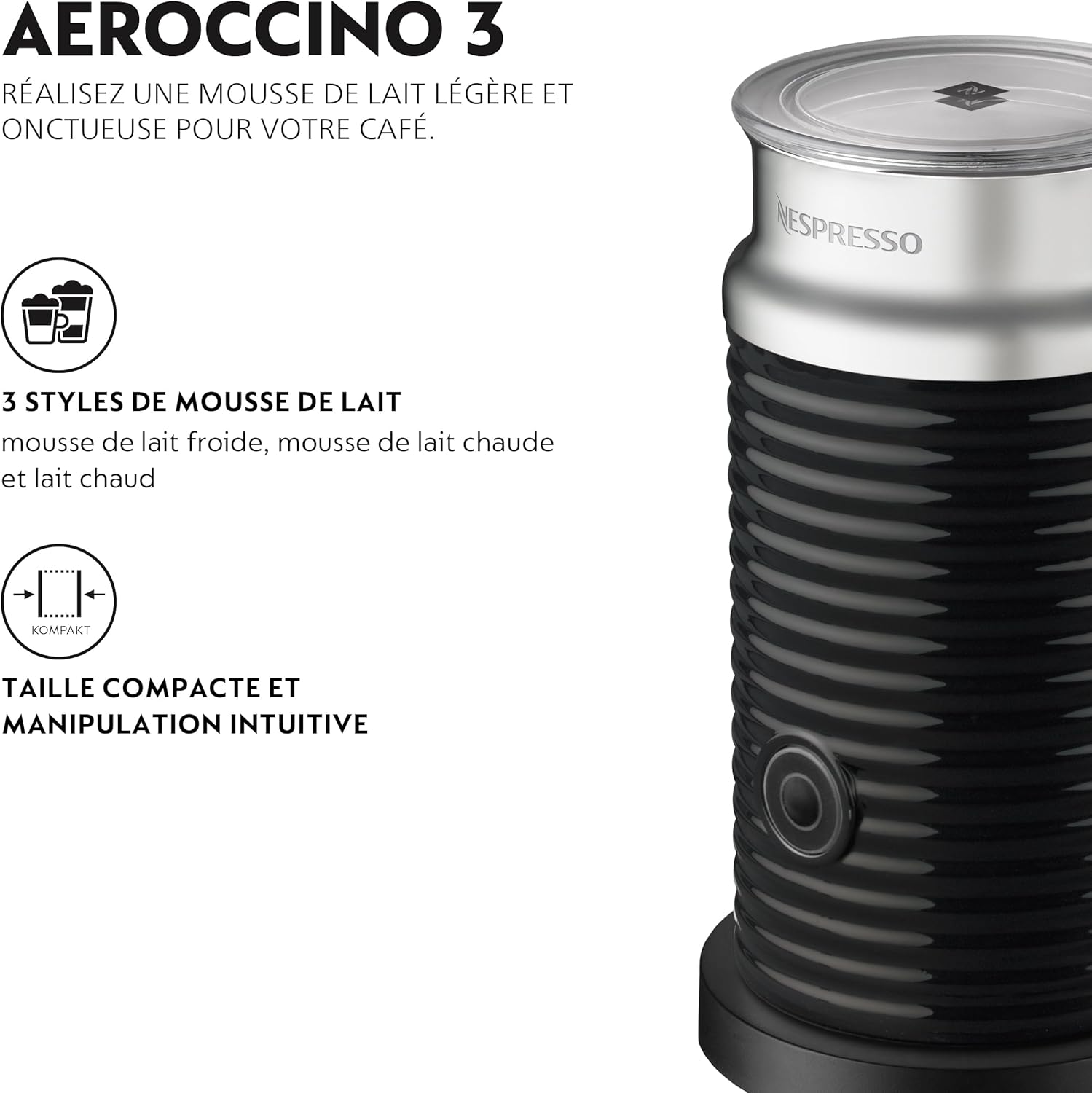 Nespresso Aeroccino 3 – Mousseur de Lait Électrique
