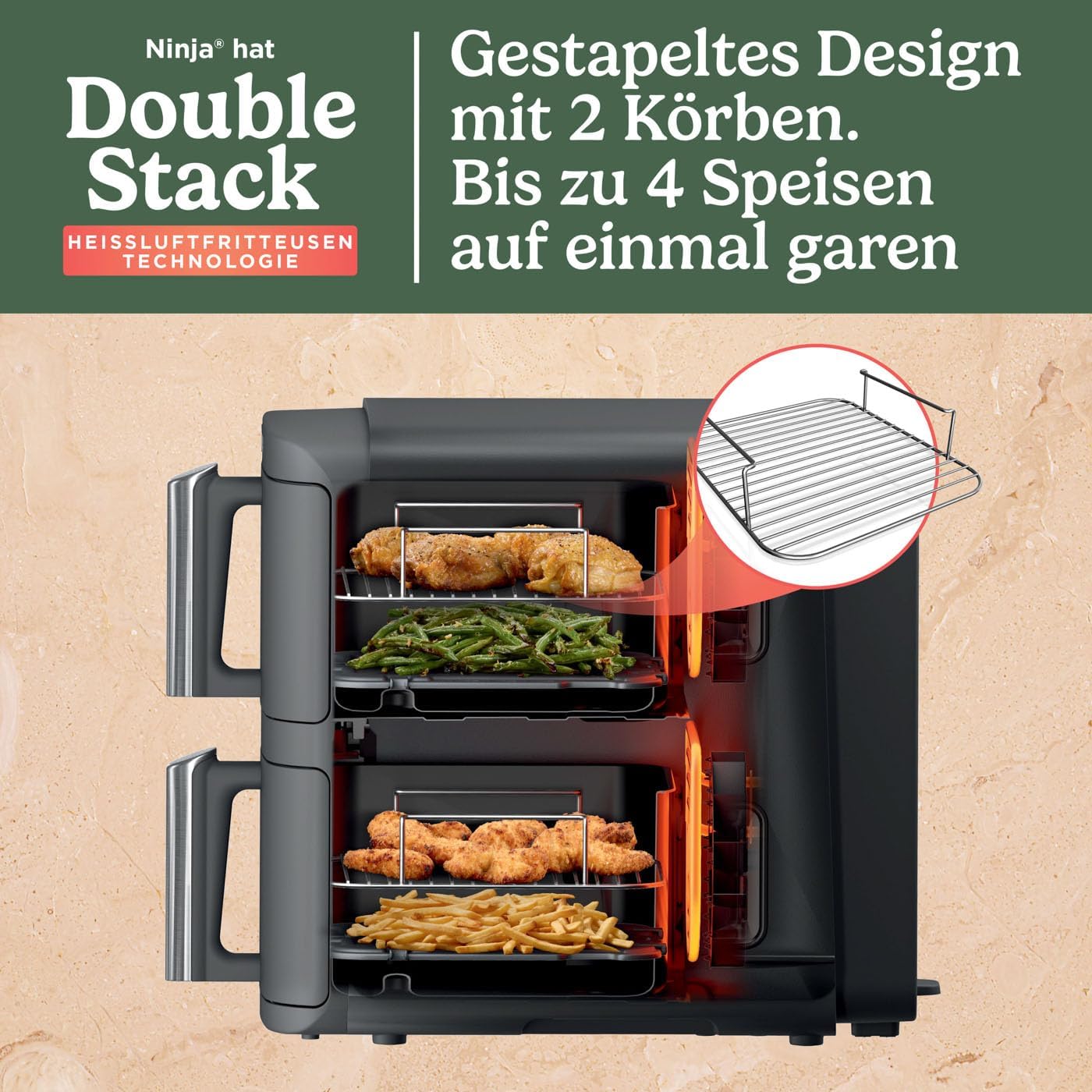 Ninja Double Stack XL Friteuse sans huile, friteuse verticale à 2 tiroirs