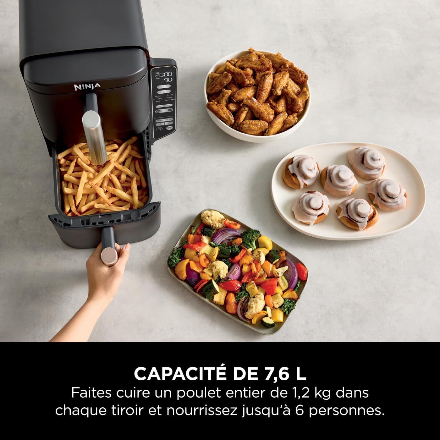 Ninja Double Stack Friteuse verticale sans huile à 2 tiroirs, 4 niveaux cuisson