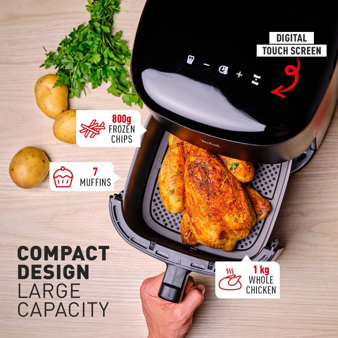Tefal Easy Fry Max Digital Air Fryer, 5L, 10in1, Uses No Oil, Air Fry, Extra Crisp, Roast, Bake, Reheat, Dehydrate, 6 Portions, Non-Stick, Dishwasher Safe Baskets, Black