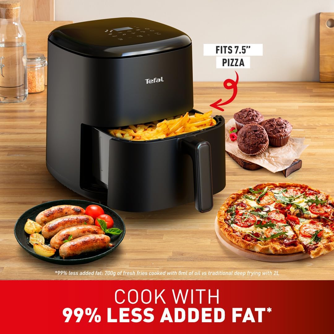 Tefal Easy Fry Max Digital Air Fryer, 5L, 10in1, Uses No Oil, Air Fry, Extra Crisp, Roast, Bake, Reheat, Dehydrate, 6 Portions, Non-Stick, Dishwasher Safe Baskets, Black