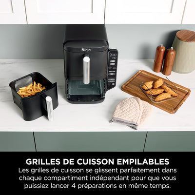 Ninja Double Stack Friteuse verticale sans huile à 2 tiroirs, 4 niveaux cuisson