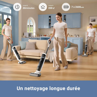 Mova K20 Aspirateur Laveur Sans Fil, Aspire et Lave en 1 Passage, 30 min, Auto-Nettoyage
