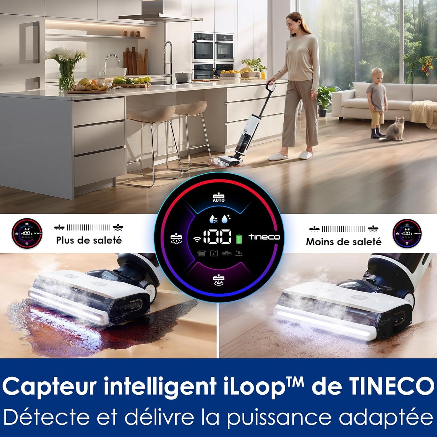 Tineco Floor One S7 Steam - Balai Vapeur Sans Fil avec Technologie Intelligente