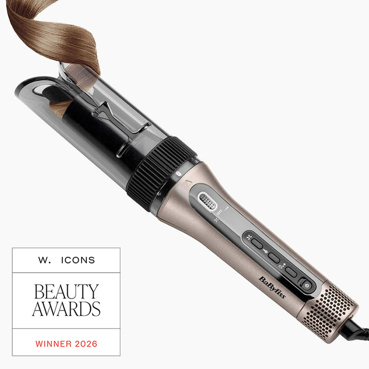 Boucleur automatique BaByliss Style Secret Air C6688U enroulant une mèche de cheveux