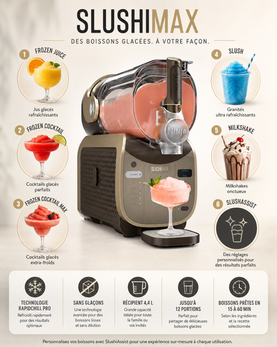 Machine à Granités & Boissons Glacées Ninja SLUSHi MAX FS605EUBR – Moka, 4,4 L, 6 Programmes