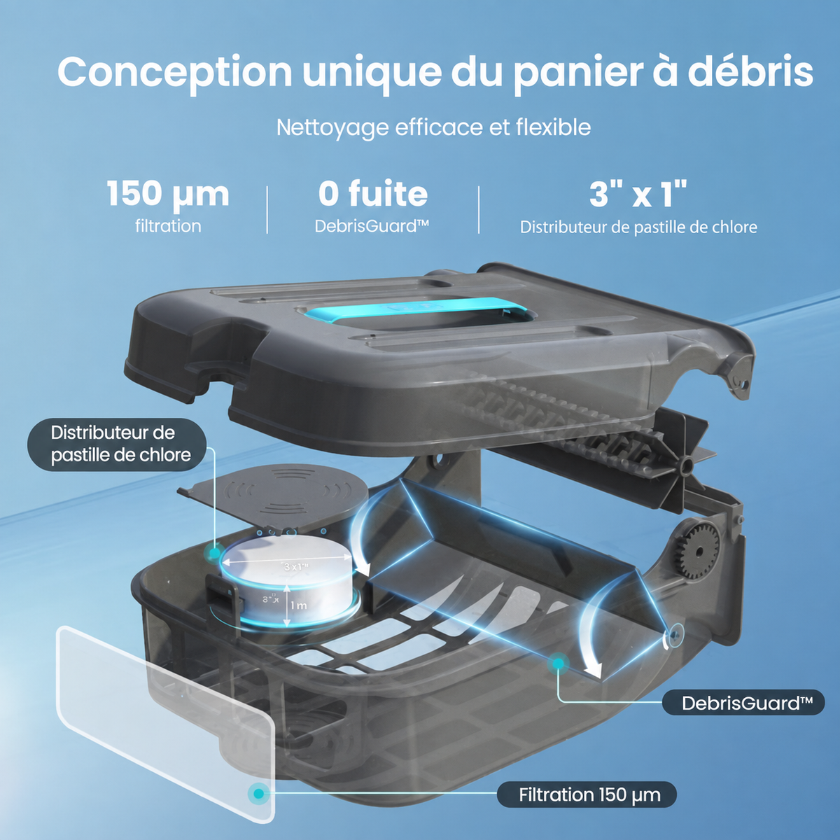 Aiper EcoSurfer S2 – panier à débris DebrisGuard 150 µm avec diffuseur de chlore