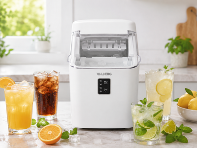 Machine à Glaçons Valberg VL-ICM20W – Glaçons en 9 min, 2 Tailles, Réservoir 1L