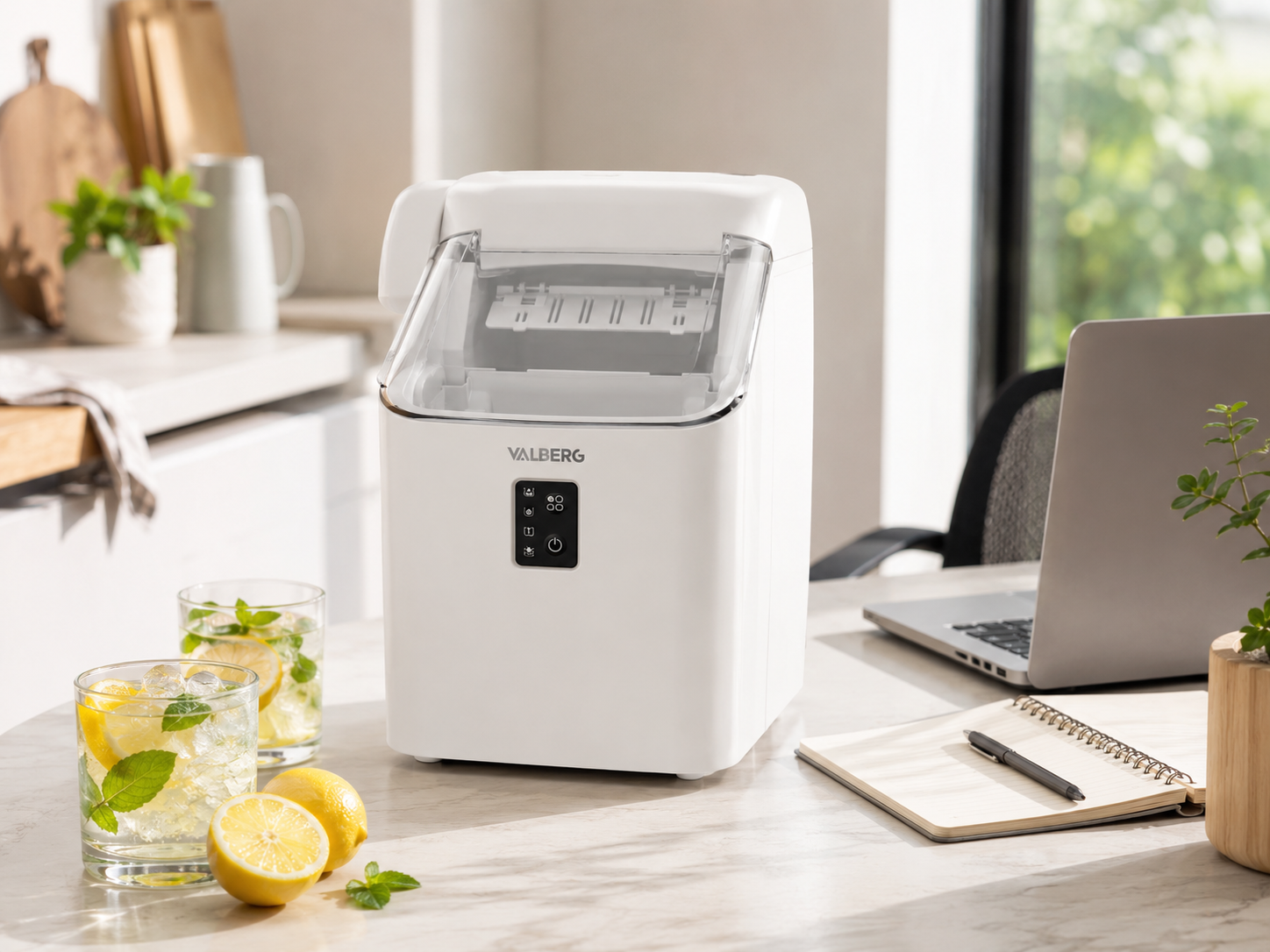 Machine à Glaçons Valberg VL-ICM20W – Glaçons en 9 min, 2 Tailles, Réservoir 1L