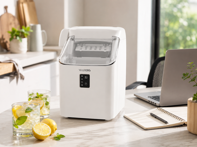 Machine à Glaçons Valberg VL-ICM20W – Glaçons en 9 min, 2 Tailles, Réservoir 1L