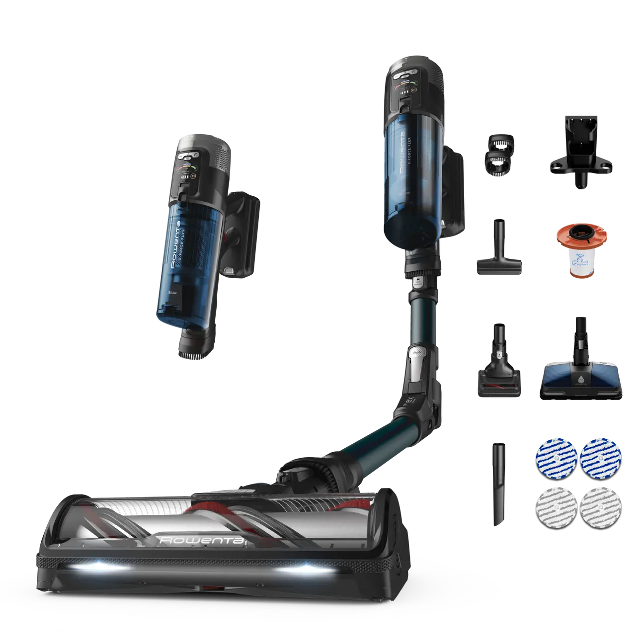 Rowenta X-Force Flex 13.60, Aspirateur balai laveur sans fil, 150 AW, 60 min, Animaux, Aqua