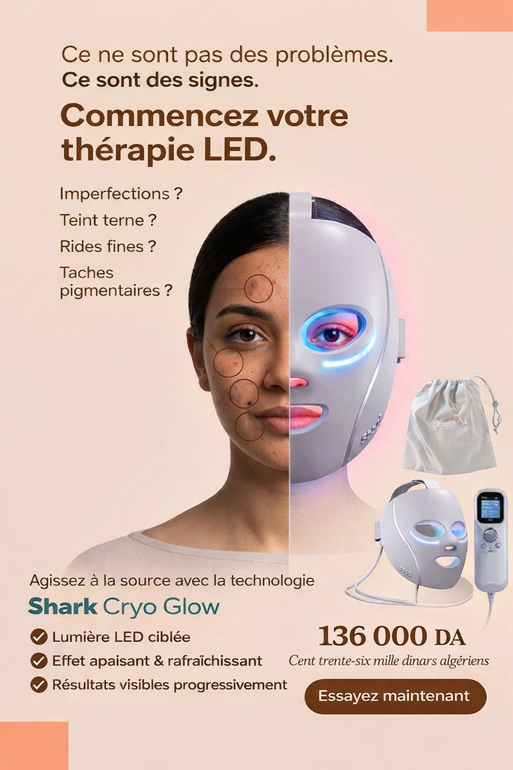 Shark Masque LED Visage Universel – Technologie Dermatologique à Domicile