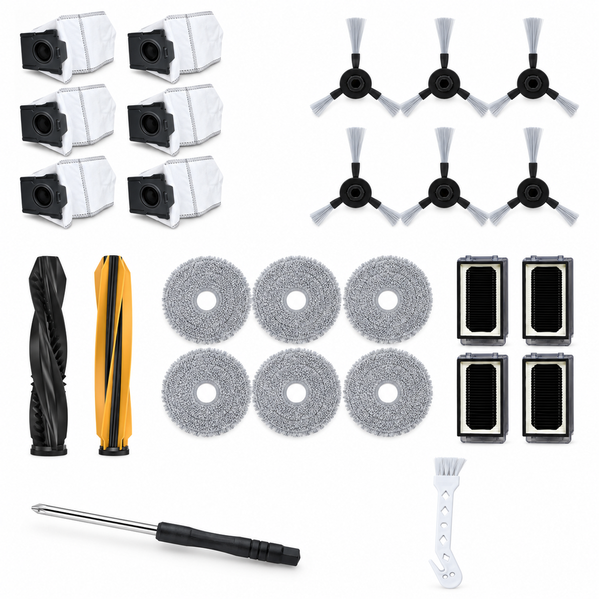 Kit d'accessoires d'origine Dreame X50 Ultra Complete 26 pièces : sacs, brossettes, brosses principales, serpillières, filtres, tournevis et outil – Algérie