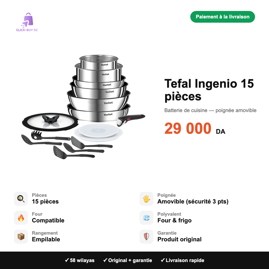 Tefal Ingenio 15 pièces — spécifications