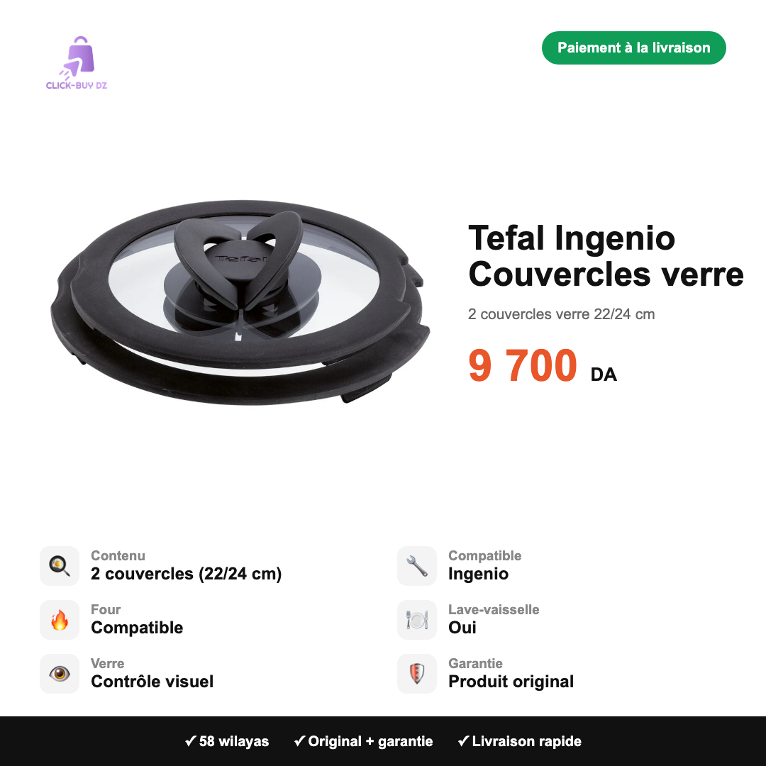 Tefal Ingenio Couvercles verre — spécifications