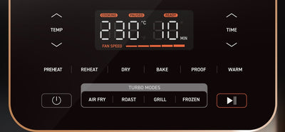 Panneau de commande de la Cosori TurboBlaze™ Chef Edition : 10 fonctions dont 4 modes Turbo et 5 vitesses de ventilation
