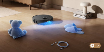 Dreame L40 Ultra AE : évitement des obstacles (peluche, chaussons, câble) grâce à l'IA et à l'éclairage 3D